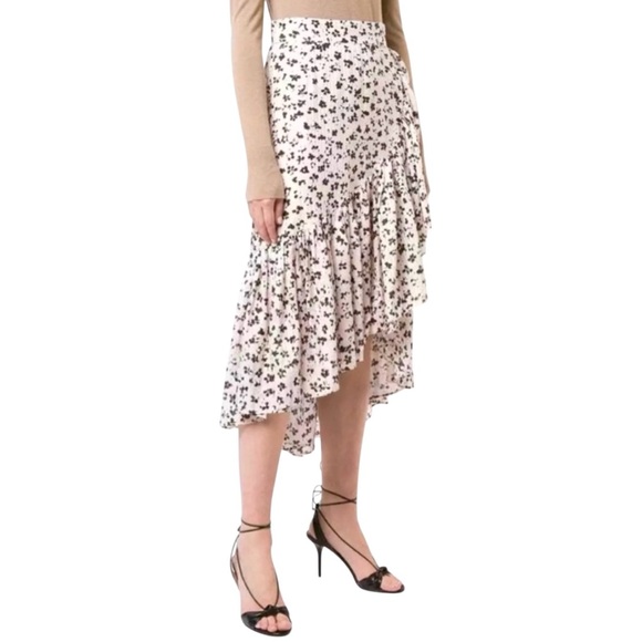 Ulla Johnson Gretchen Floral Silk Asymmetrical Ruffled Midi Skirt - Picture 1 of 16